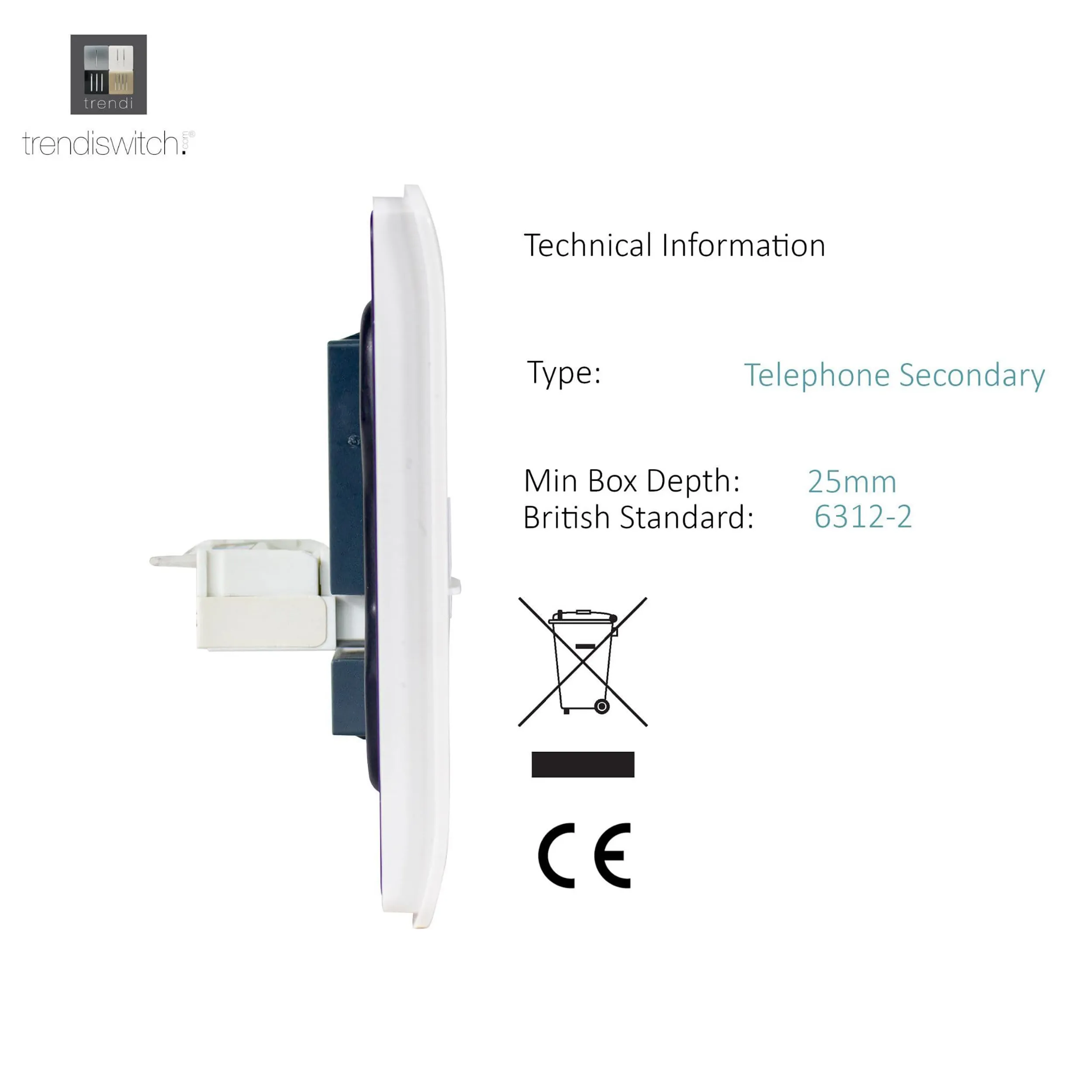 Single PC Ethernet Cat 5 & 6 Data Outlet Ice White ART-PCWH  Trendi Ice White